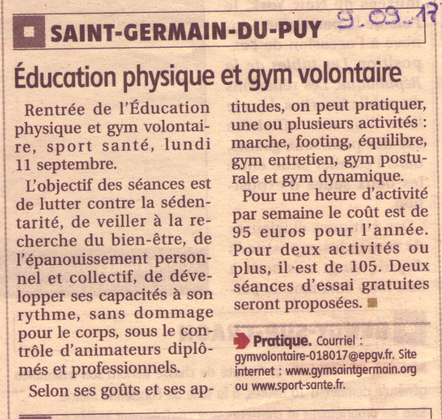 ducation physique et gym volontaire  Saint Germain du Puy